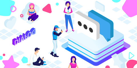 Dialog isometric design icon. Vector web illustration. 3d colorful concept