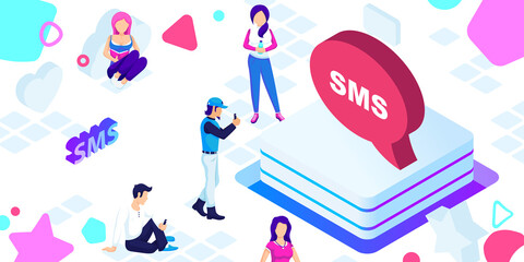 Sms isometric design icon. Vector web illustration. 3d colorful concept