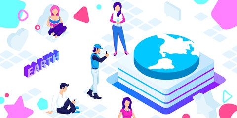 Earth isometric design icon. Vector web illustration. 3d colorful concept