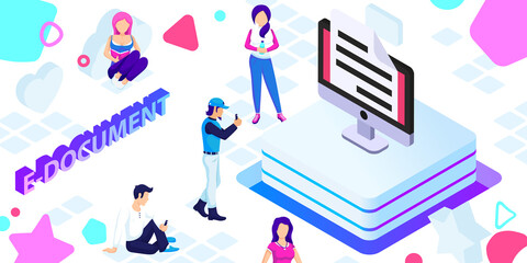 E-document isometric design icon. Vector web illustration. 3d colorful concept