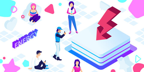 Energy isometric design icon. Vector web illustration. 3d colorful concept