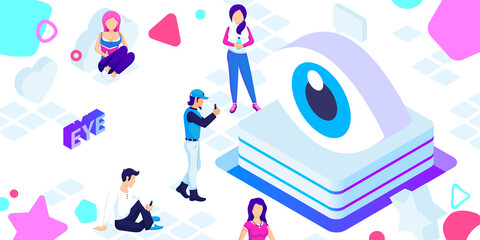 Eye isometric design icon. Vector web illustration. 3d colorful concept