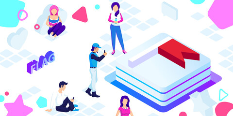 Flag isometric design icon. Vector web illustration. 3d colorful concept