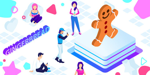 Fototapeta premium Gingerbread isometric design icon. Vector web illustration. 3d colorful concept
