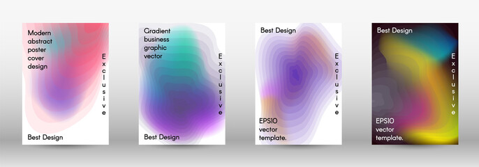 Set for liquid. Holographic abstract backgrounds. Bright mesh blurred pattern in pink, blue, green tones. Fashionable advertising vector in retro for book, annual, mobile interface, web application.