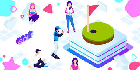 Golf isometric design icon. Vector web illustration. 3d colorful concept