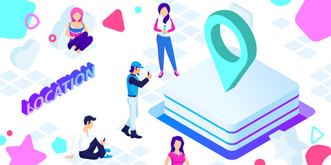 Location isometric design icon. Vector web illustration. 3d colorful concept