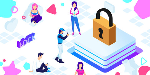 Lock isometric design icon. Vector web illustration. 3d colorful concept
