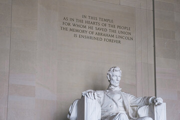 Abraham Lincoln Monument Statue w quote, Washington, DC, United States