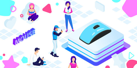 Mouse isometric design icon. Vector web illustration. 3d colorful concept