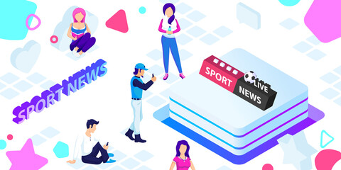 Sport news isometric design icon. Vector web illustration. 3d colorful concept