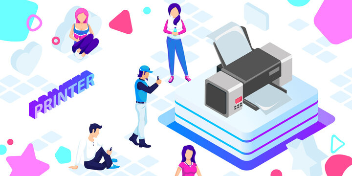 Printer isometric design icon. Vector web illustration. 3d colorful concept