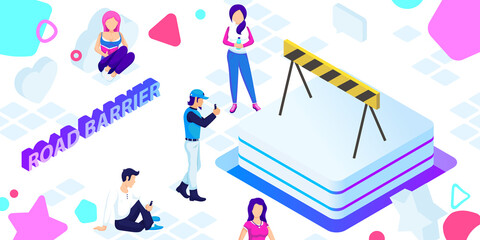Road barrier isometric design icon. Vector web illustration. 3d colorful concept