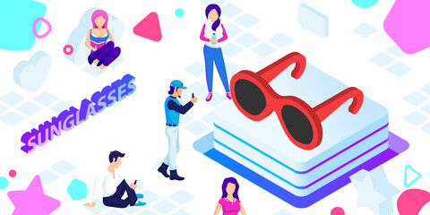 Sunglasses isometric design icon. Vector web illustration. 3d colorful concept