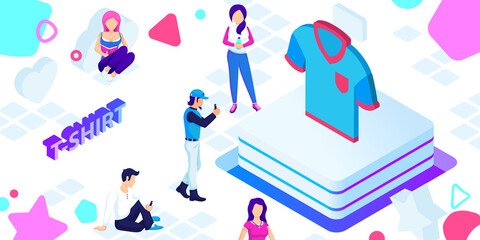 T-shirt isometric design icon. Vector web illustration. 3d colorful concept