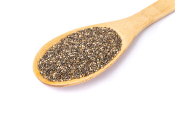 Chia seeds in a spoon isolated over white background