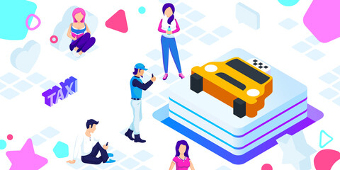 Taxi isometric design icon. Vector web illustration. 3d colorful concept