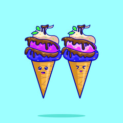 cute happy  ice cream cone illustration 