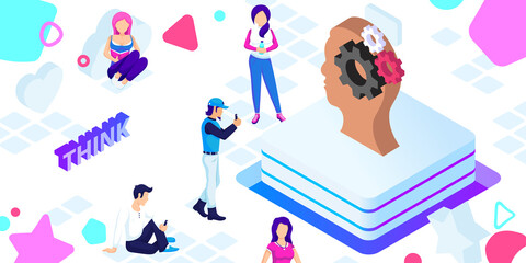 Think isometric design icon. Vector web illustration. 3d colorful concept