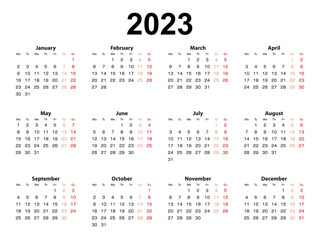 Calendar layout for 2023 year, week starts from Monday. - obrazy, fototapety, plakaty