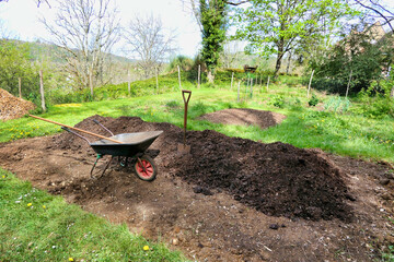 Home prepared compost heaped ready for spreading onto the vegetable bed

