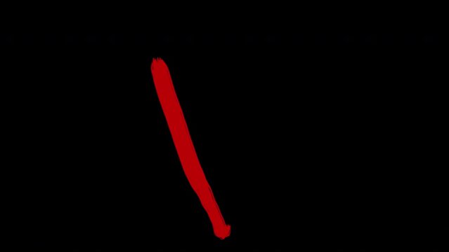 Animated doodles from paints, pencil or felt-tip pen outline a circle, underline, tick, arrow, turn arrow and heart, idea. The red color of the paint. 20 elements with transparent background (alpha ch