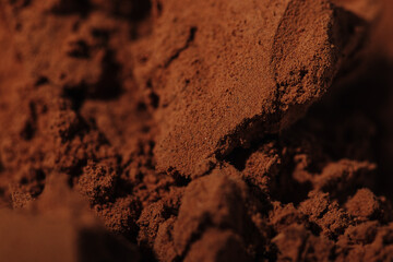 Close-up brown cocoa powder natural ingredient