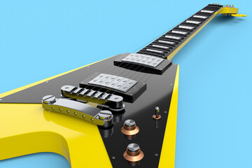 Close-up Electric acoustic guitar isolated on blue background.