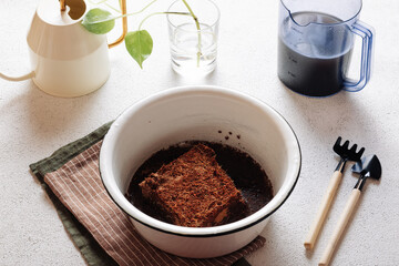 Making soil for plants from coco substrate and humus