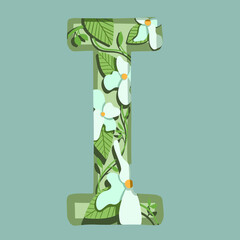 The letter "I". Can be used for various web resources. Floral print will decorate any design. Decorate your magazine, book or any web resource with this beautiful letter.