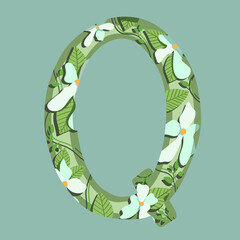 The letter "Q". Can be used for various web resources. Floral print will decorate any design. Decorate your magazine, book or any web resource with this beautiful letter.