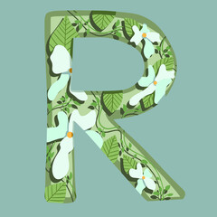 The letter "R". Can be used for various web resources. Floral print will decorate any design. Decorate your magazine, book or any web resource with this beautiful letter.