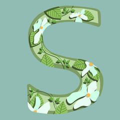 The letter "S". Can be used for various web resources. Floral print will decorate any design. Decorate your magazine, book or any web resource with this beautiful letter.