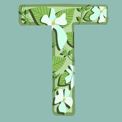 The letter "T". Can be used for various web resources. Floral print will decorate any design. Decorate your magazine, book or any web resource with this beautiful letter.