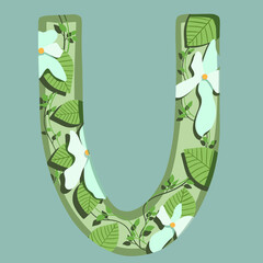 The letter "U". Can be used for various web resources. Floral print will decorate any design. Decorate your magazine, book or any web resource with this beautiful letter.