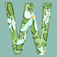 The letter "W". Can be used for various web resources. Floral print will decorate any design. Decorate your magazine, book or any web resource with this beautiful letter.