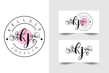 Initial letter KJ, flower handwriting logo design, vector logo for women beauty, salon, massage, cosmetic or spa brand.