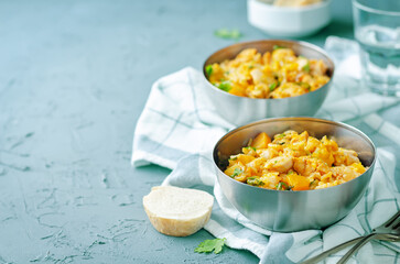 Pumpkin chicken parsley rice in a bowl