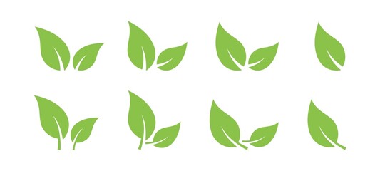 Black leaves icon set isolated on white background. Eco leaves. Eco, bio sign logo. Health care. Nature art. Vegeterian and vegan signs and sumbols. Different leaves shapes. Vector graphic. EPS 10