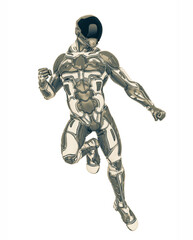 mega soldier is floating in the air