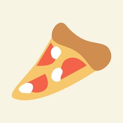 Pizza slice icon vector. Flat design, hand drawn cartoon, vector illustration. Template for printing.