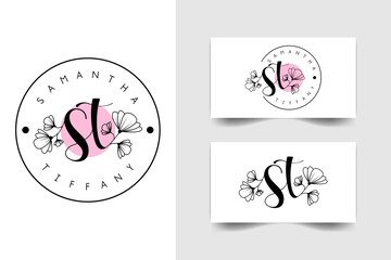 ST initial letters, flower handwriting logo design, vector logo for women beauty, salon, massage, cosmetic or spa brand.