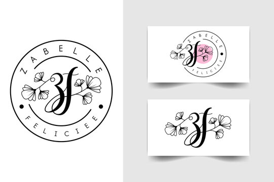 initial letters Z F , ZF Z F handwriting logo design with flowers, vector logo for women's beauty, salon, massage, cosmetic or spa brand.