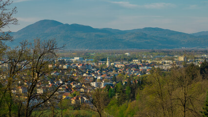 View of Vic and Rozna dolina from Roznik hill above Ljubljana. Krim mountain and barje in the background.