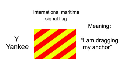 International maritime signal flag Yankee vector illustration. Alphabet visual communication between vessel boat. Fishing or military navy ship navigation system on ocean, sea. Protect against alert.