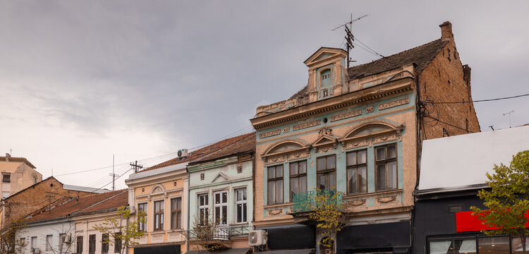 Row of typical olf vintage houses in the city of Kragujevac, Ser