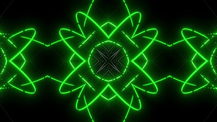 Geometric abstract background. Abstract symmetrical composition, green gray 3d elements. 3d render abstract kaleidoscope with 3d simple objects. Motion design style