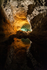 Reflections in the volcanic Cueva de los Verdes (Lanzarote, Spain)