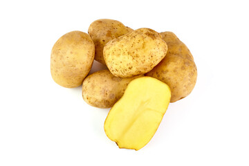 Young Fresh potatoes, organic potato, isolated on white background.