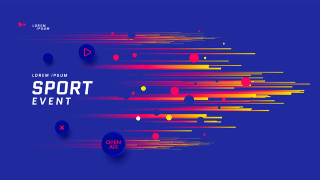 Sports event banner design in blue and red colors. Abstract cover with gradient lines. Vector illustration
